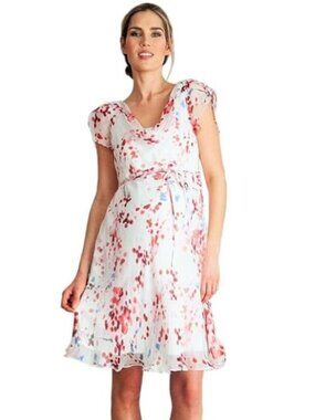 Seraphine Luxe Lizzie Dress Womens 12US 16UK Pink Floral Silk Ruffle Maternity